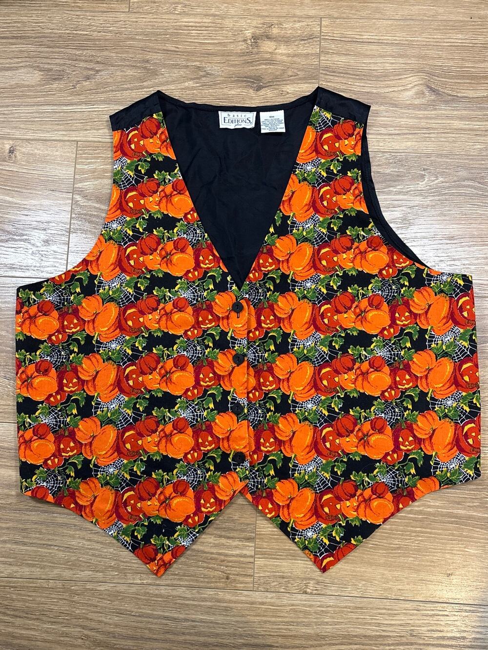 BASIC EDITIONS PLUS Vintage 90’s Halloween Pumpkin Jack O’ Lantern Vest 18W